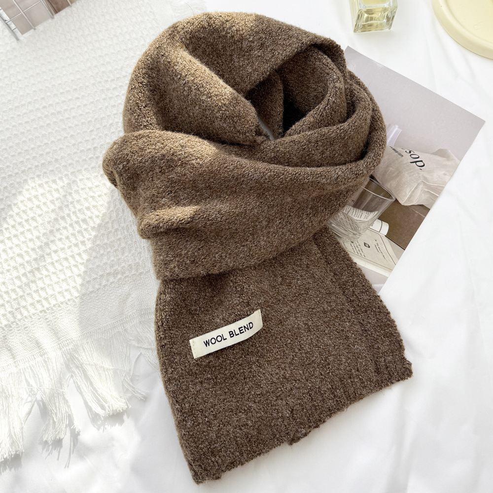 韩系氛围感纯色针织毛线围巾女秋冬季仿羊绒冬天保暖小围脖男批发