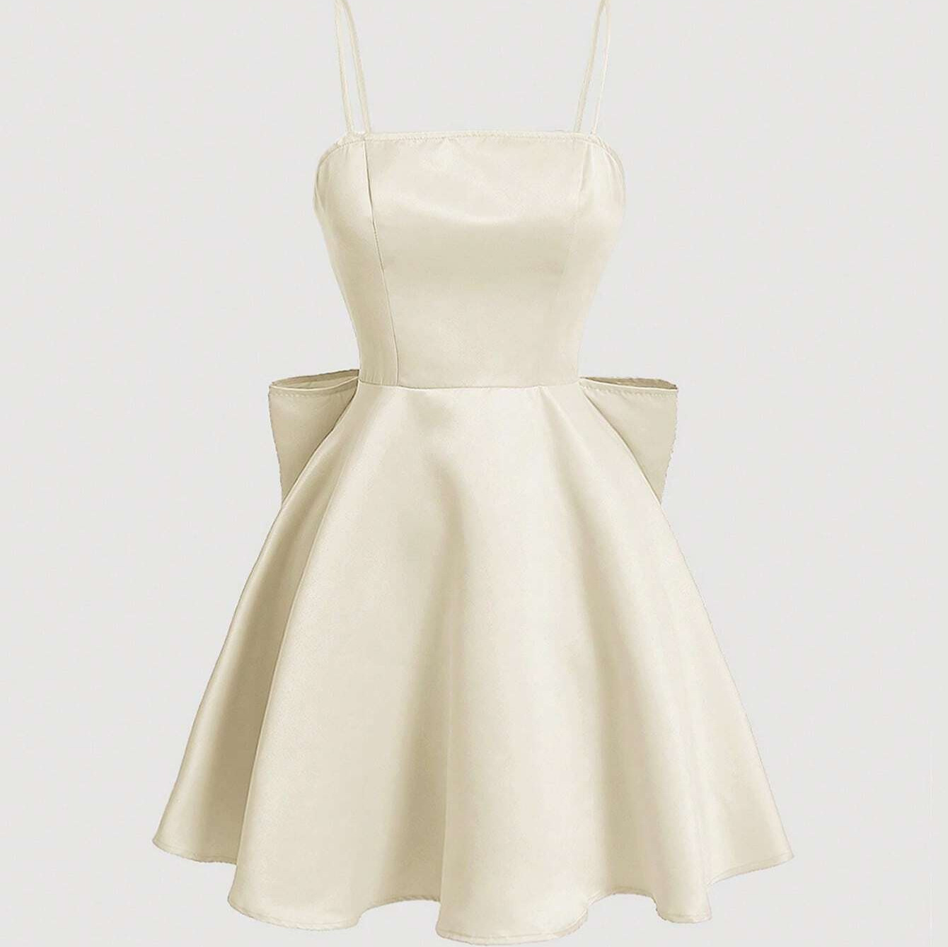 Women's European and American Amazon Big Bow Homecoming Dress Elegant Satin Spaghetti Strap Party Banquet Evening Dress