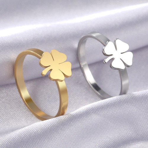 Factory direct sales simple and personalized versatile cut titanium steel four-leaf clover ring personalized simple and creative stainless steel ring