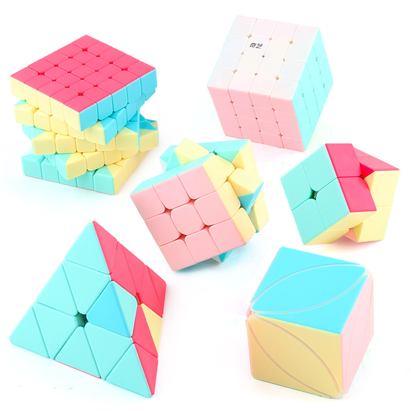 Qiyi Rubik Cube dos tres cuatro cinco orden Rubik Cube de neón macaron color pirámide Rubik Cube Caja de color Ciencia y Educación Juguetes Educativos