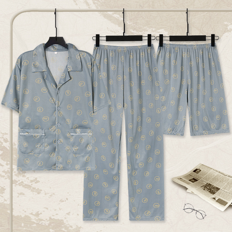 Pijamas de algodón 100% de tres piezas pantalones de manga corta de verano para hombre traje de desgaste para el hogar pantalones cortos delgados desgaste exterior suelto plus