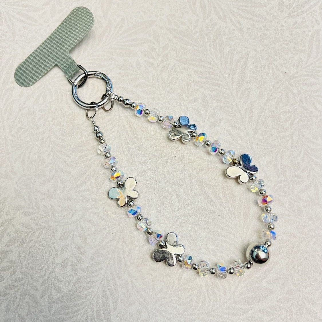 Electroplated Butterfly Crystal Beaded Mobile Phone Chain Simple and Versatile Short Pendant Bag Headphone Box Lanyard Wholesale Foreign Trade