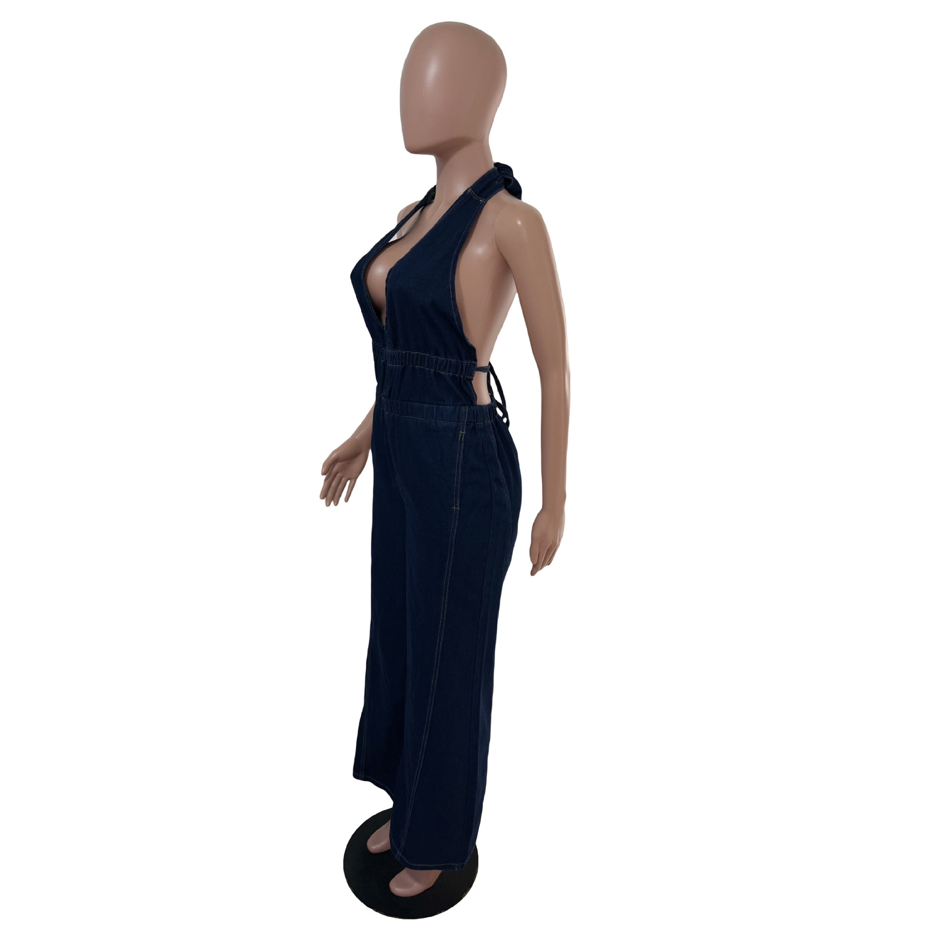 Slim Waist Washed Denim Jumpsuit Sleeveless Overall For Women American Style Straight Loose Fit_ecoleips.com