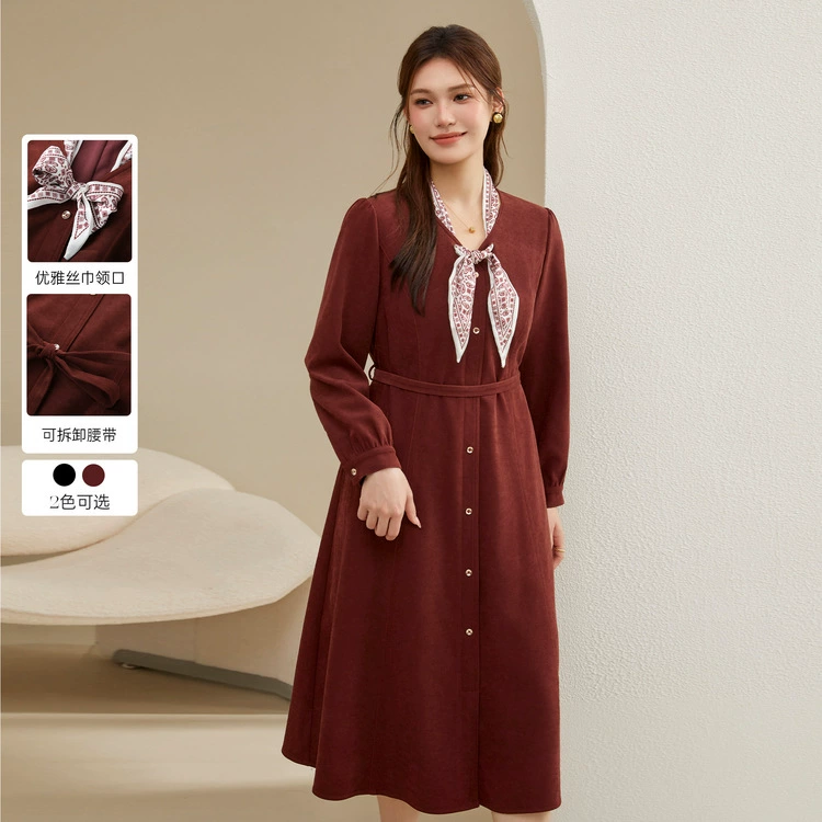 Полноценное шоу большого размера женский дизайн шелковый шарф декольте ретро французская талия тонкое платье жирный мм зимний новый стиль