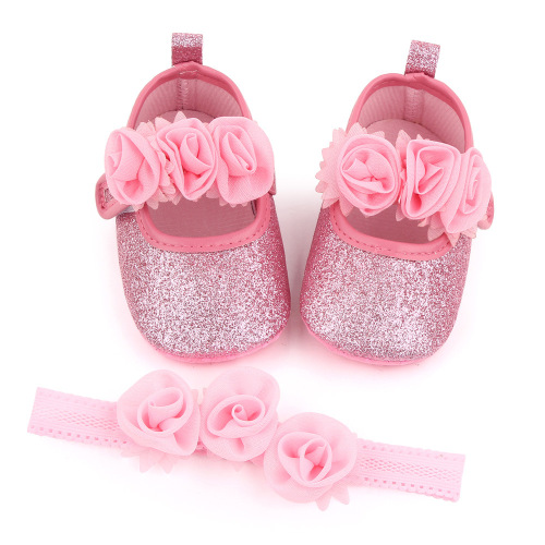 Baby Princess Shoes Cute Headband Set Soft Soled Toddler Shoes Baby Shoes Headband Hairband 2-piece Set 2627