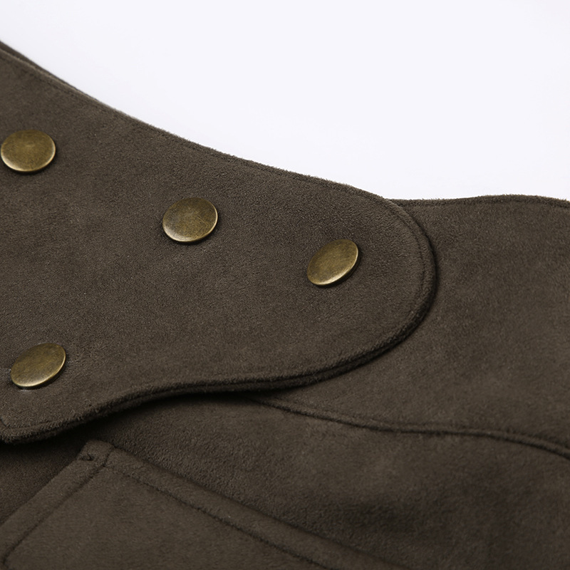 Wilderness Western Style Suede Rivet One Piece Miniskirt Ethnic Niche Pocket Splicing Low Waist Hip Skirt_ecoleips.com