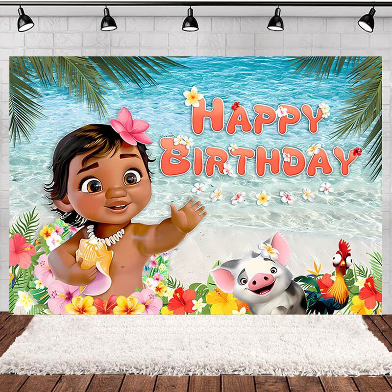 New ocean romance Princess Moanna children's birthday theme photography background cloth cross-border exclusive banner