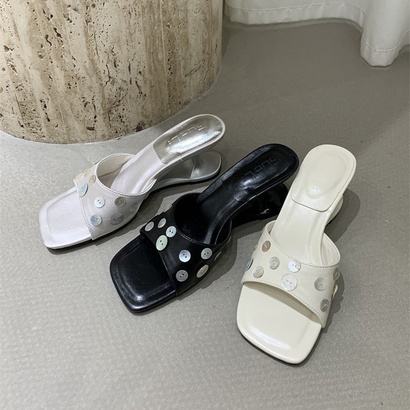Retro black sandals open toe, summer mules heels, suitable for outdoor wear, summer 2026
