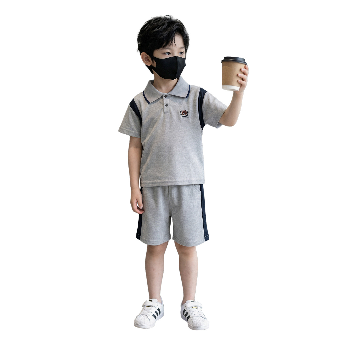 Set de mangas cortas para niños de verano nuevo polo para niños deportivo de dos piezas set de niños de verano pantalones cortos ropa infantil al por mayor image 6