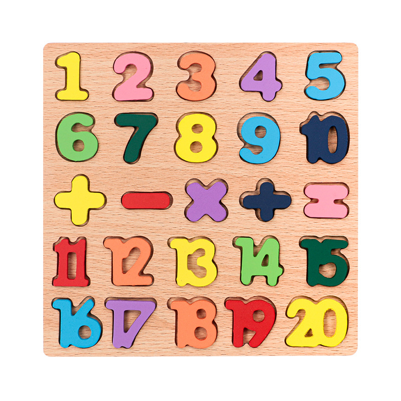 Rompecabezas de números de madera para niños, rompecabezas de letras, gráficos geométricos, juego cognitivo, agarre de mano, juguetes educativos de educación temprana