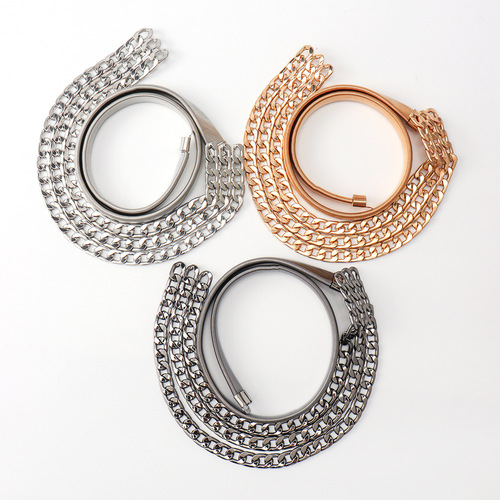 Cross-border fashion ladies elastic spring waist chain gold versatile three-layer chain with dress belt versatile