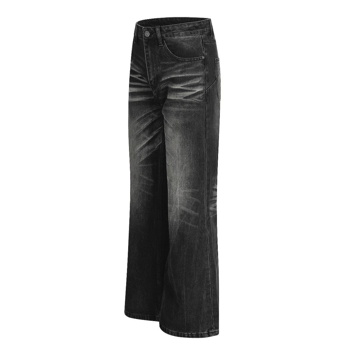 Curved Wash Distressed Slimming Jeans American Style High Street Slightly Flared mid Waist Long Non-Stretch Softener_mkmklike.com