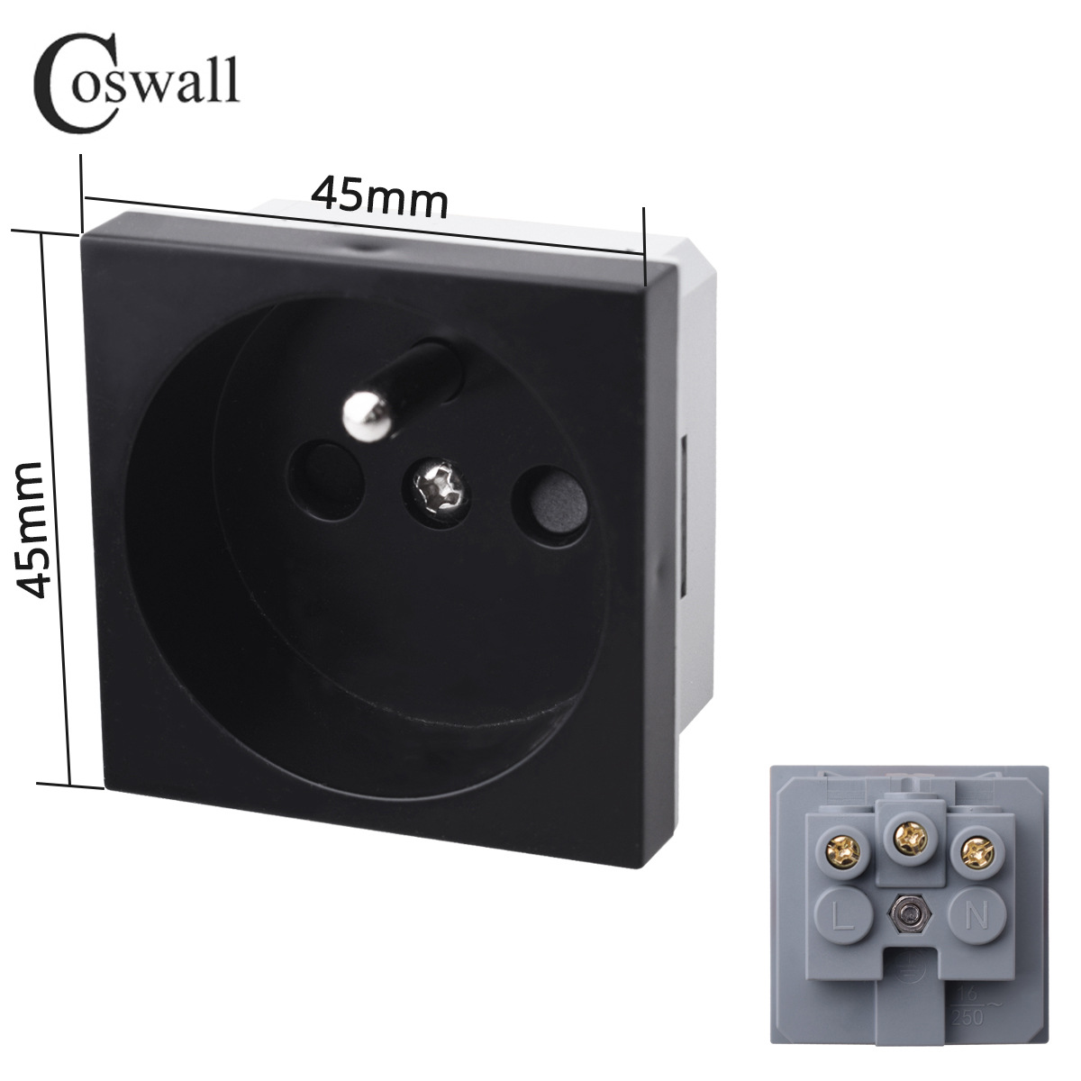 45型法插功能键 卡式法国插座 欧标法式机箱墙壁电源模块45*45