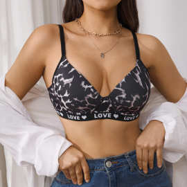 跨境欧美豹纹性感无痕小胸聚拢大胸显小收副乳钢圈汕头工厂内衣女