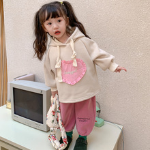 女宝宝加绒套装连帽卫衣2022冬装儿童韩版两件套女童卫衣加厚裤子