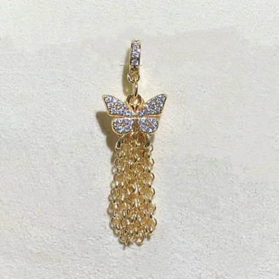 14K Gold-Plated Color-Preserving Crystal DIY Accessories Snowflake Bow Tassel Pendant Tassel Spacer Beads Bracelet Accessories (Zərgərlik ara hissələri) - golden-butterfly-tassel