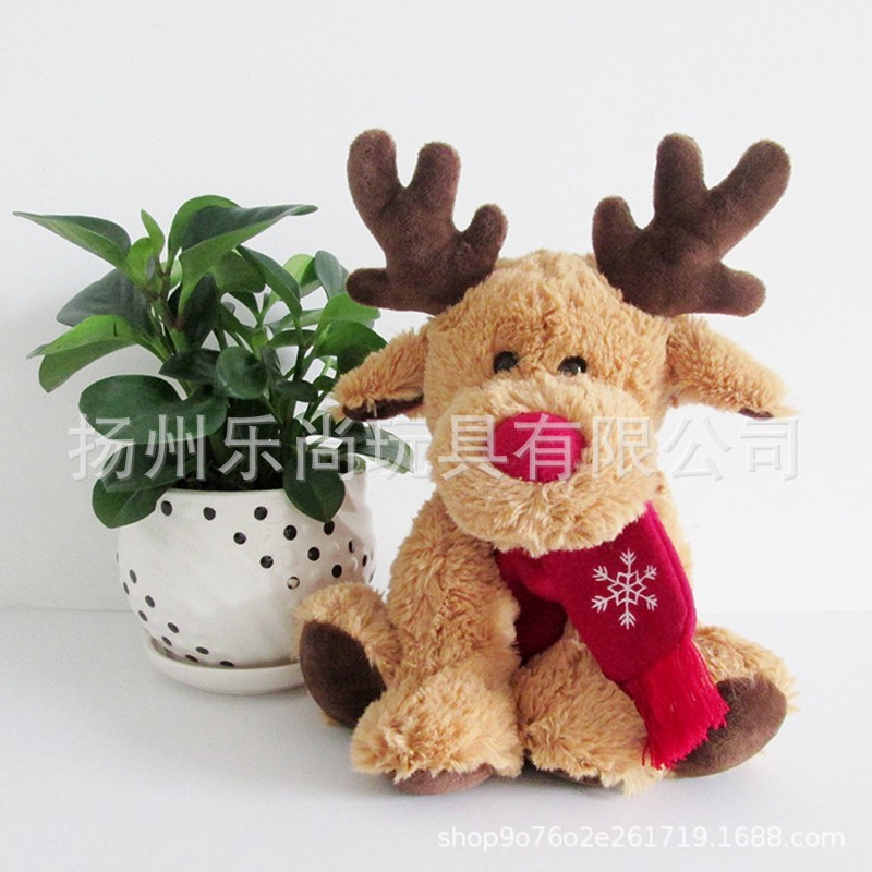 围巾麋鹿公仔毛绒玩具圣诞鹿玩偶娃娃节日礼物来样设计制作批发