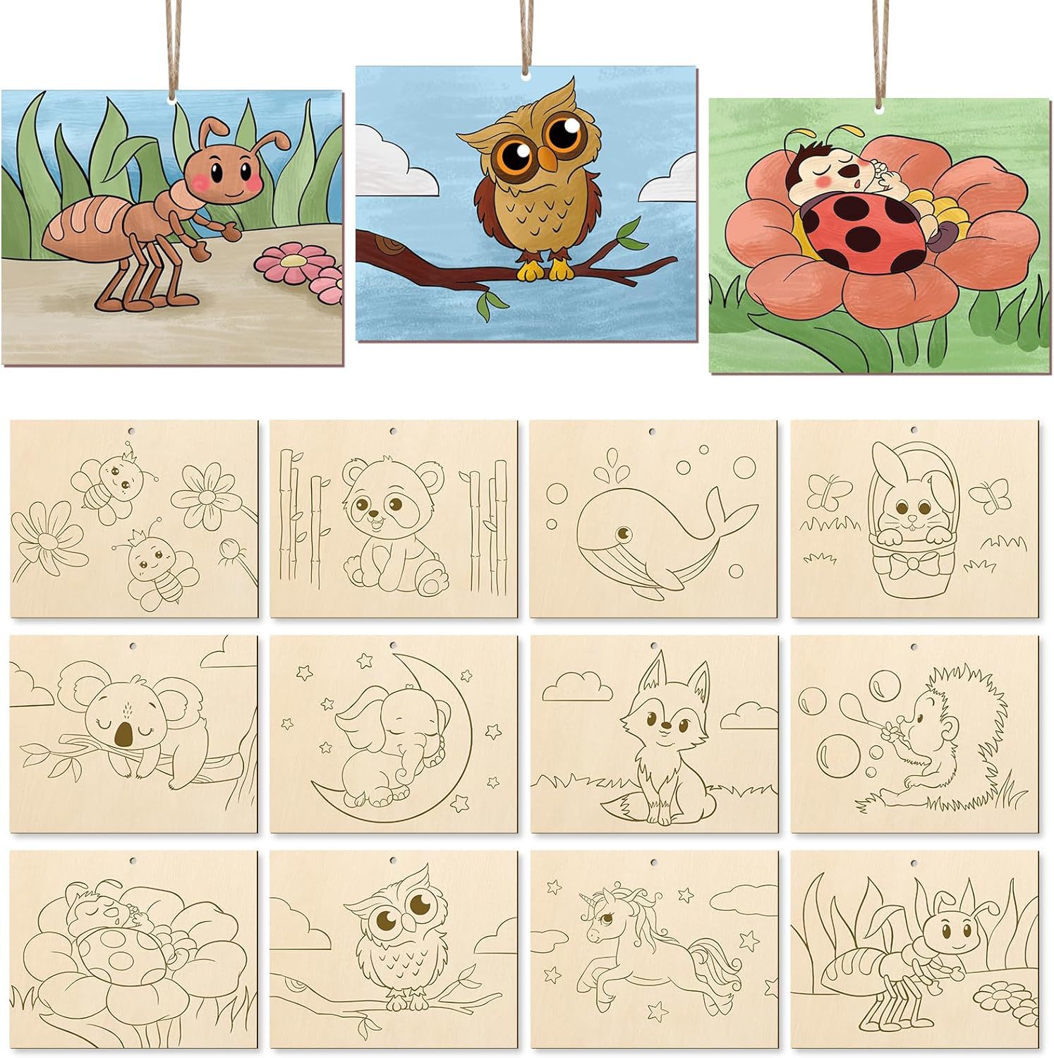 12 animal wood board paintings