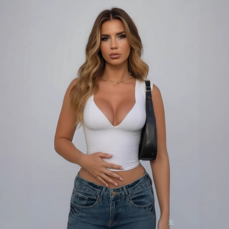 2026 Cross-Border Hot-Selling Milk Silk Camisole for Women, Slim Fit Deep V-Neck Short Top, Sexy Inner Layer Base Shirt