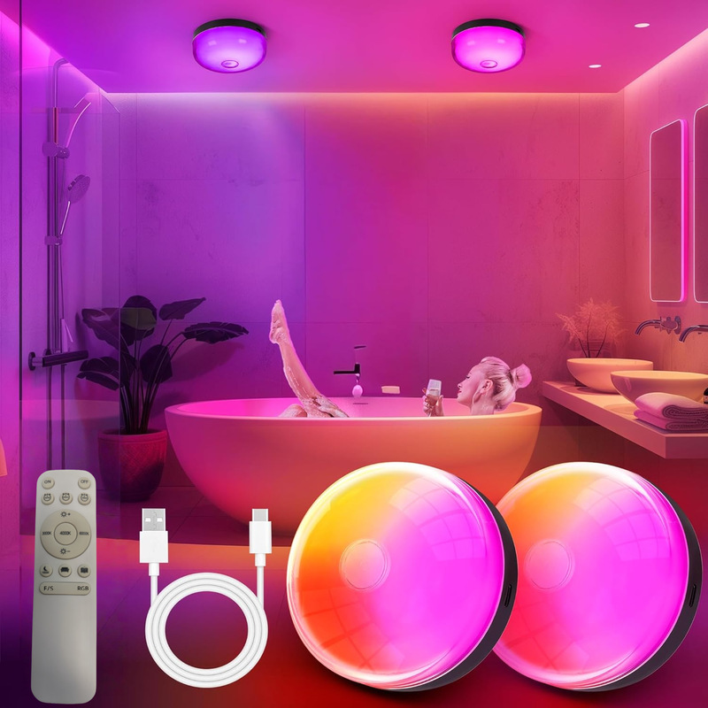 Rechargeable Bathroom Ceiling Light Ip44 Waterproof Emergency Lighting No Drilling No Wiring Circular Mobile Charging Light