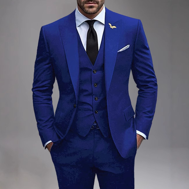 Men's New Suit suit Three-Piece Custom One-Button Barge Collar Suit Jacket Men's Solid Color suit