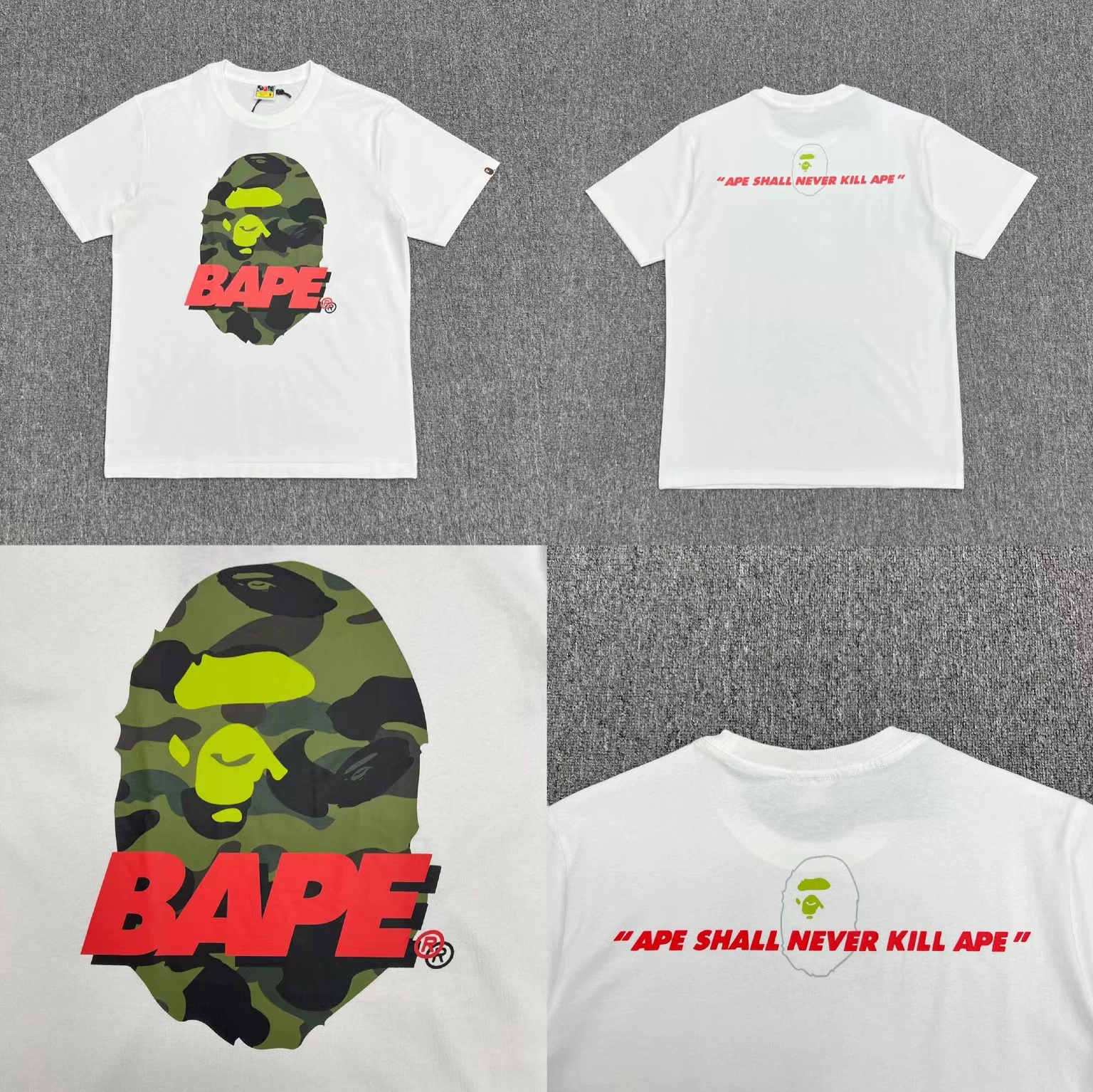 Стильный брендовый топ BAPE с половинными рукавами TEE для мужчин и женщин, камуфляж голова обезьяны, высокого уровня, свободный крой, короткий рукав