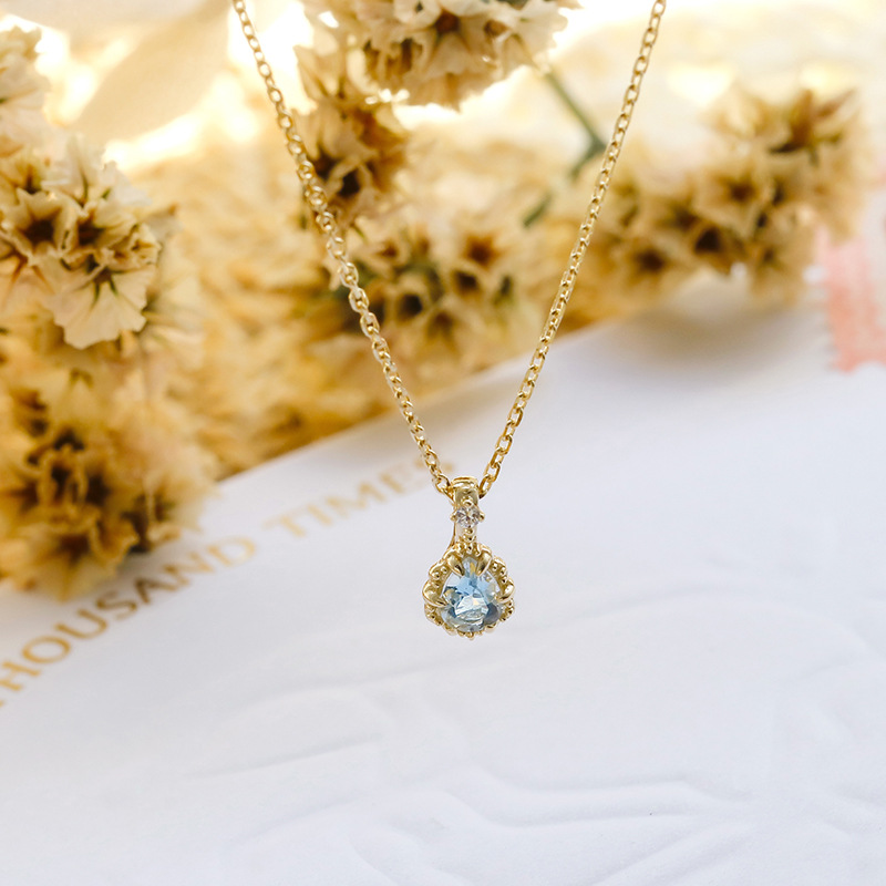 Dunli Jewelry New Blue Sky Flower Mini Fashion All-match Clavicle Chain Natural Aquamarine Sterling Silver Necklace for Women