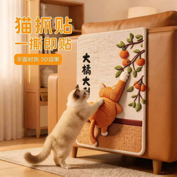 Newly Upgraded 5D Cat Scratching Wall Sticker, Scratch-Resistant and Non-Shedding, Vertical Wall Sticker, Self-Adhesive Cat Scratching Board and Climbing Mat