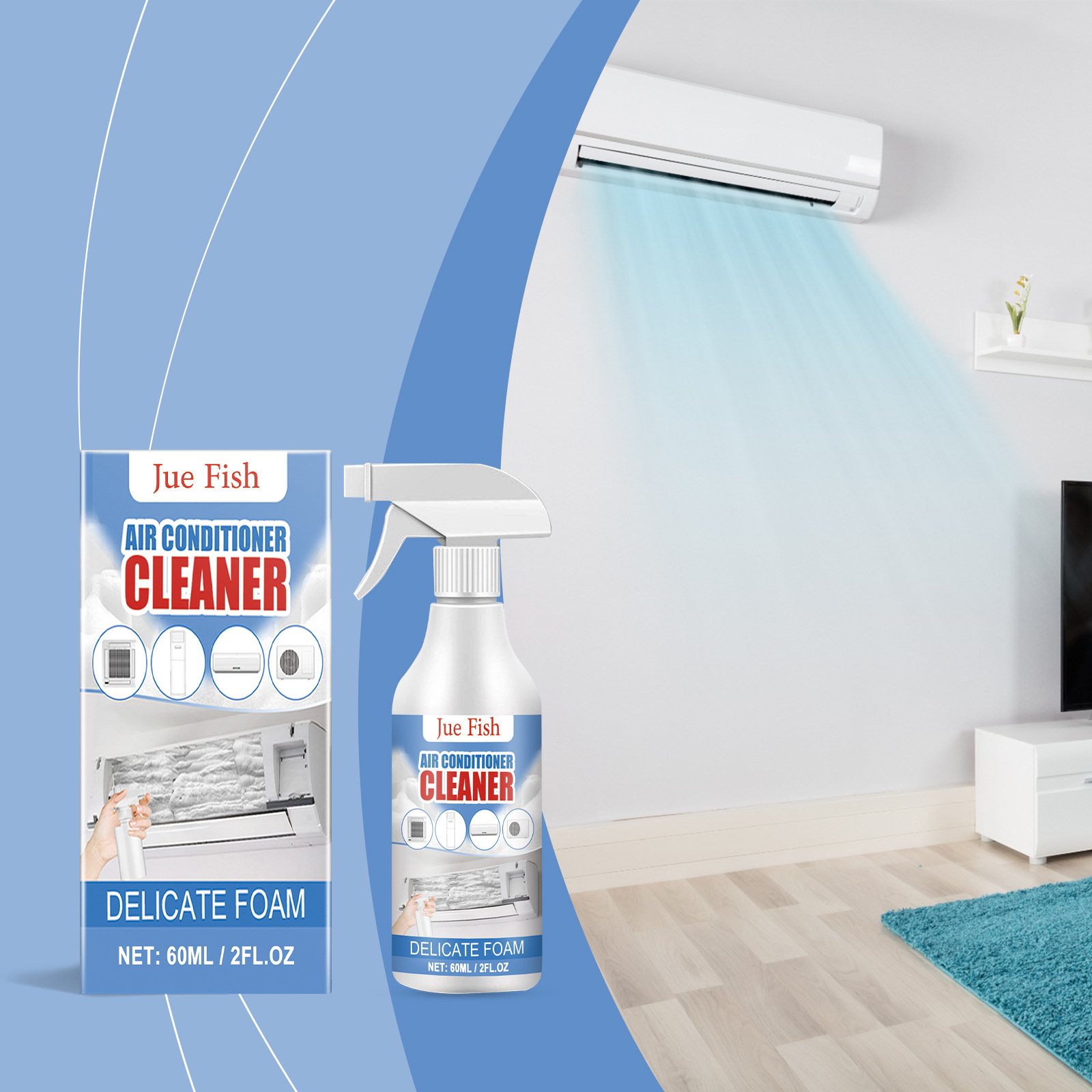 Jue Fish Air Conditioner Cleaner Gentle Cleaning Household Air Conditioner Wall-Mounted No Disassembly Foam Cleaner