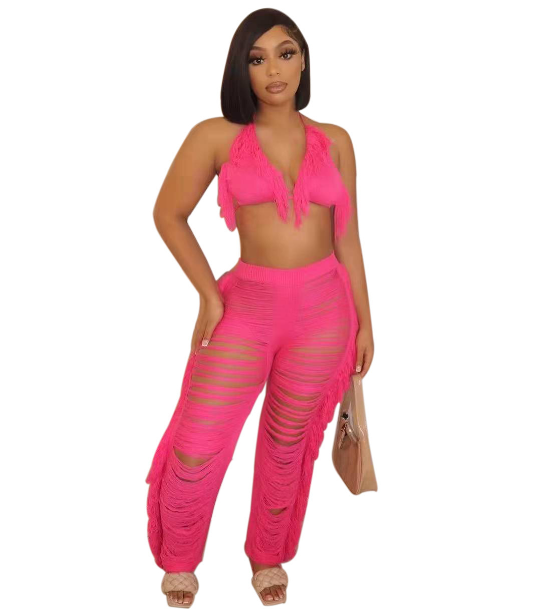 420g Weight Sleeveless Sleeve Length Spandex Fabric Type Pant Co-ord Set Sets Type 2 Pieces Set Quantity Holiday, Beach Occasion V Neck Neckline Regular Fit Fit Type Solid Color Pattern Summer Season Women's Gender Sexy Style Holiday Beach Women's Sexy Solid Color Spandex Pant Co-ord Set Pants Sets 10