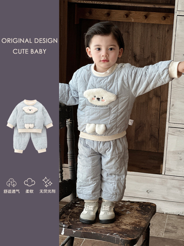 儿童套装秋冬装男女宝宝小狗家居服夹棉棉衣棉裤婴幼儿分体两件套|undefined