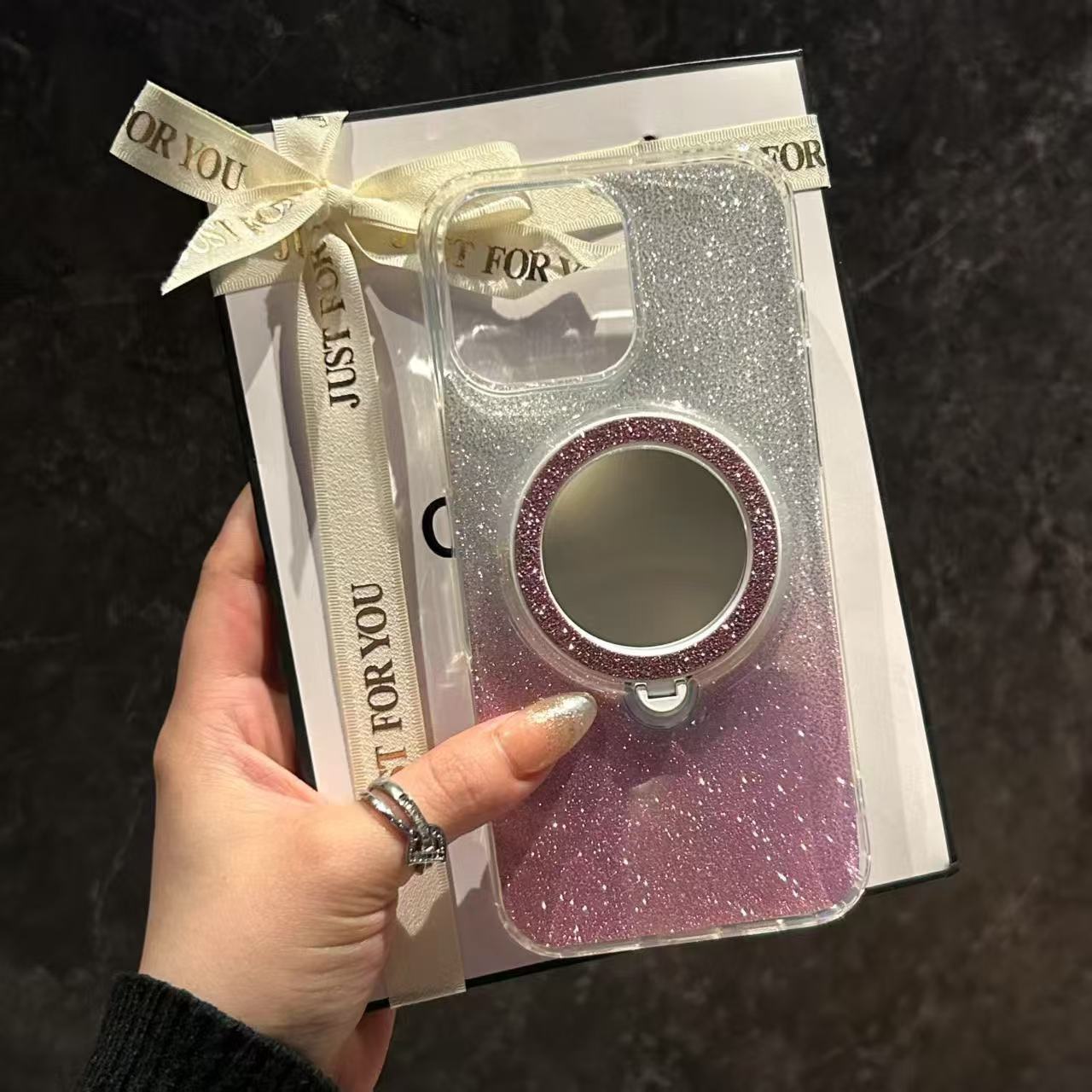 360度旋转闪粉磁吸支架闪粉带化妆镜新款手机壳