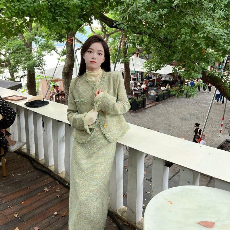 气质名媛小香风套装裙春春秋新款高级感温柔韩剧外套半身裙两件套|undefined