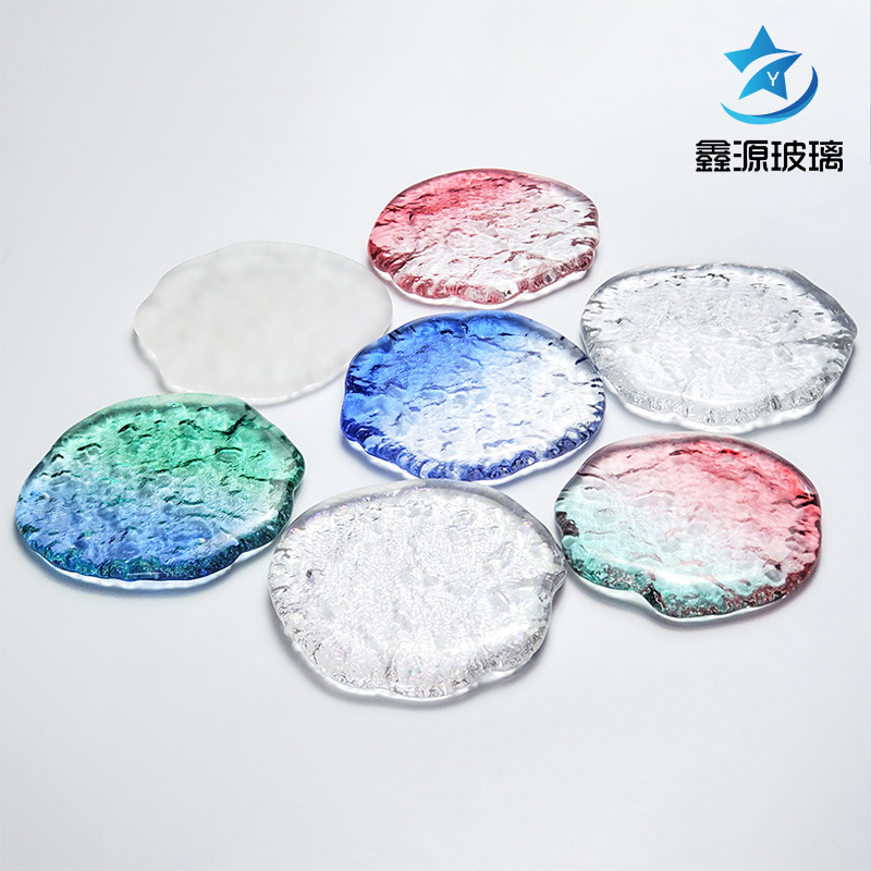 D15 Handmade Tea Coasters Colorful Transparent Glass Coasters Simple Heatulation Mat Small Saucer Crystal Flat Saucer