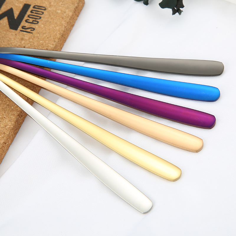 Cuchara de acero inoxidable 304 estilo coreano cuchara de celebridades de Internet mango largo cuchara de bibimbap cuchara de postre de titanio Hotel vajilla de comida occidental