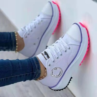 2024 Spring New Low-Top Flats for Women, Thick-Soled Canvas Shoes, Front Lace-Up Platform Soles, Large Size Women's Shoes, Wholesale in Stock