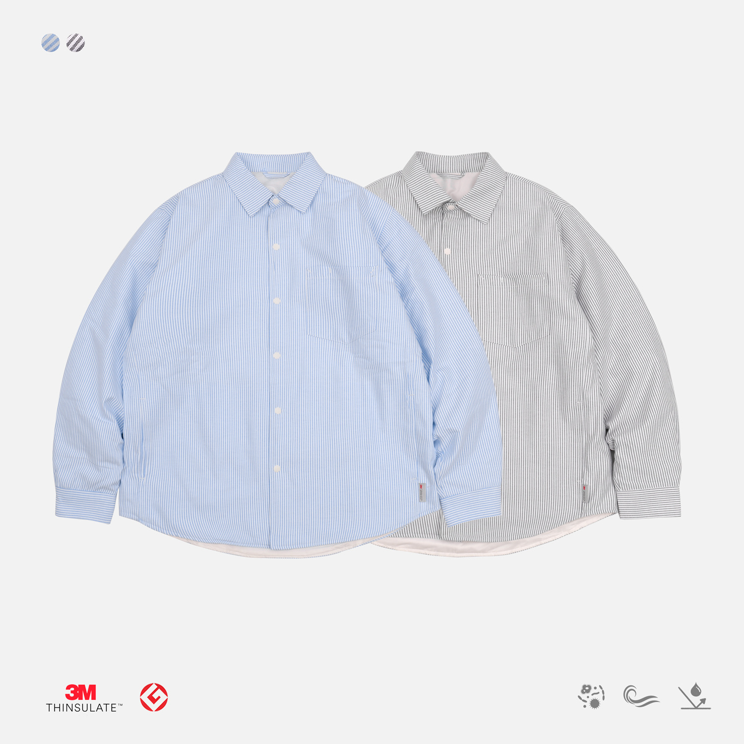 TRS男装|25AW牛津纺3M新雪丽轻量化保暖夹棉长袖条纹衬衫外套男