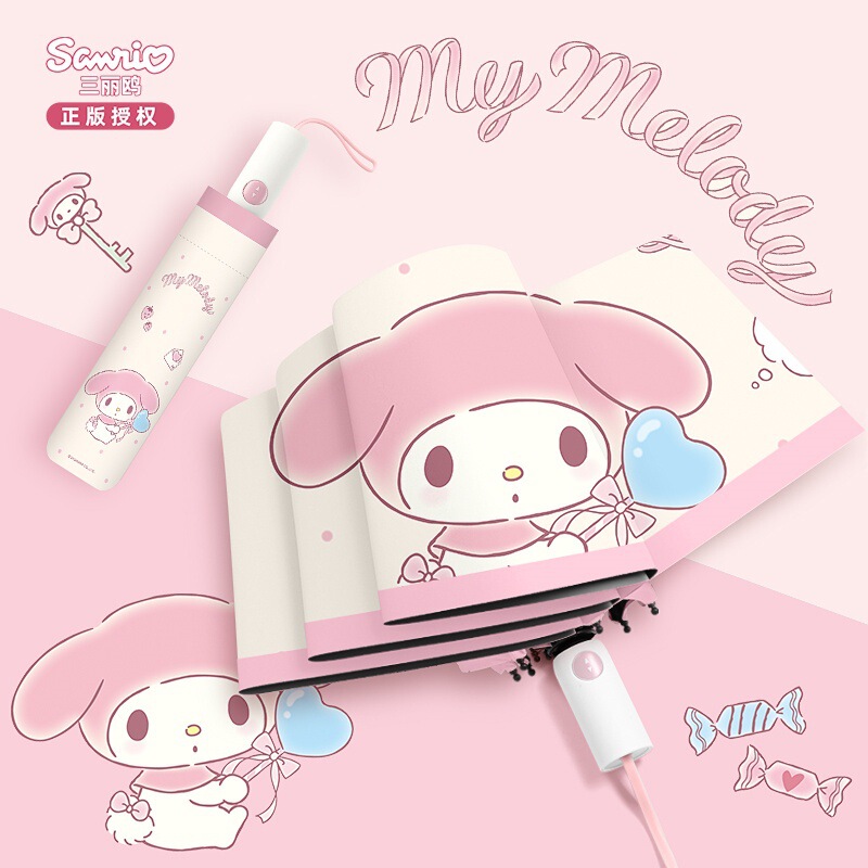 Sanrio Melody Fully Automatic Umbrella for Female Students, Rain or Shine, High-Looking Cartoon Kidsren's Sun Protection Umbrella