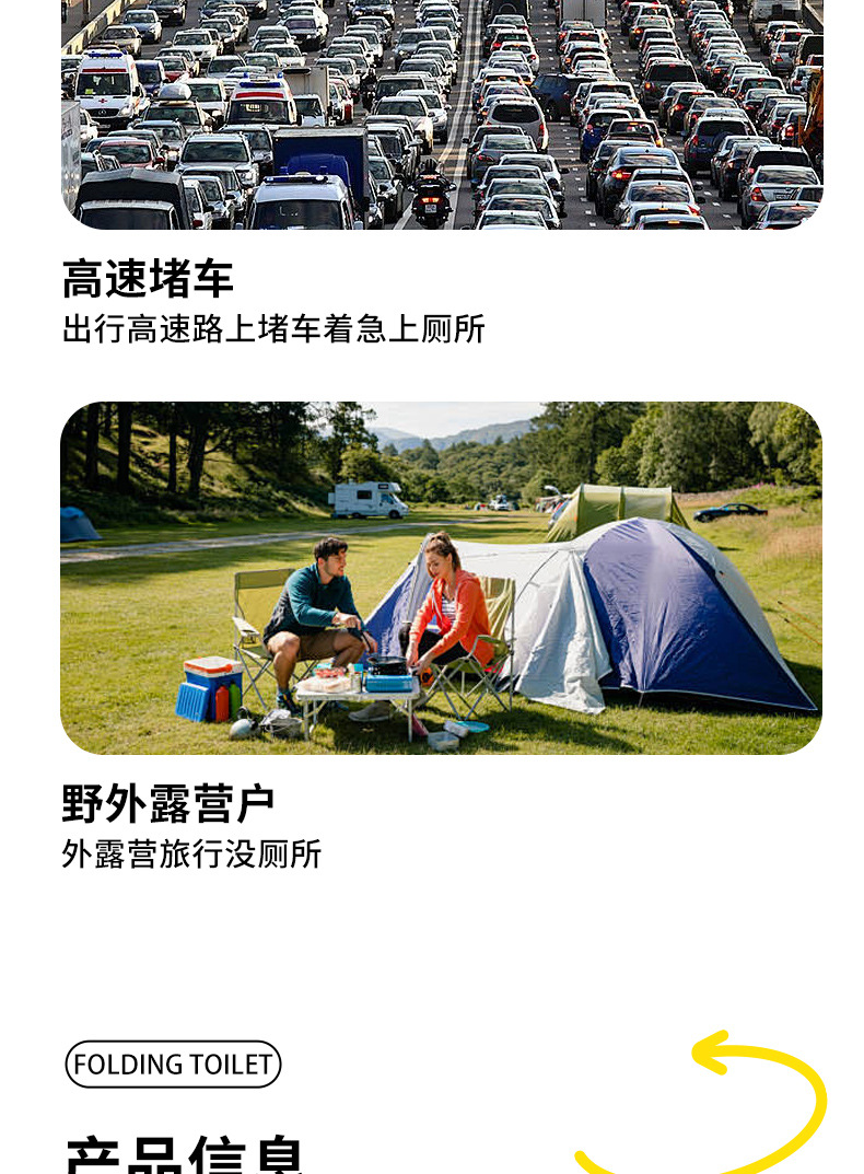 New Folding Toilet for Car Emergency Use, Portable Anti-Odor Outdoor Rv Folding Toilet for Adults