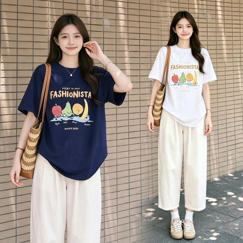Maternity Set Summer Fashion Thin Fruit Party Print T-Shirt and Pants Two-Piece Set for Pregnancy Outings and Prenatal Check-Ups Maternity Set Summer Fashion Thin Fruit Party Print T-Shirt and Pants Two-Piece Set for Pregnancy Outings and Prenatal Check-Ups