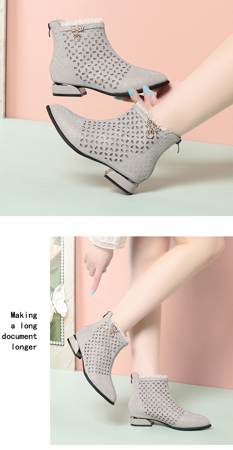 Sandal nữ da thật quai chữ V đế thấp gót 4.5 cm lưới thoáng khí — Đen【Gót trung 4.5cm】 chi tiết 7
