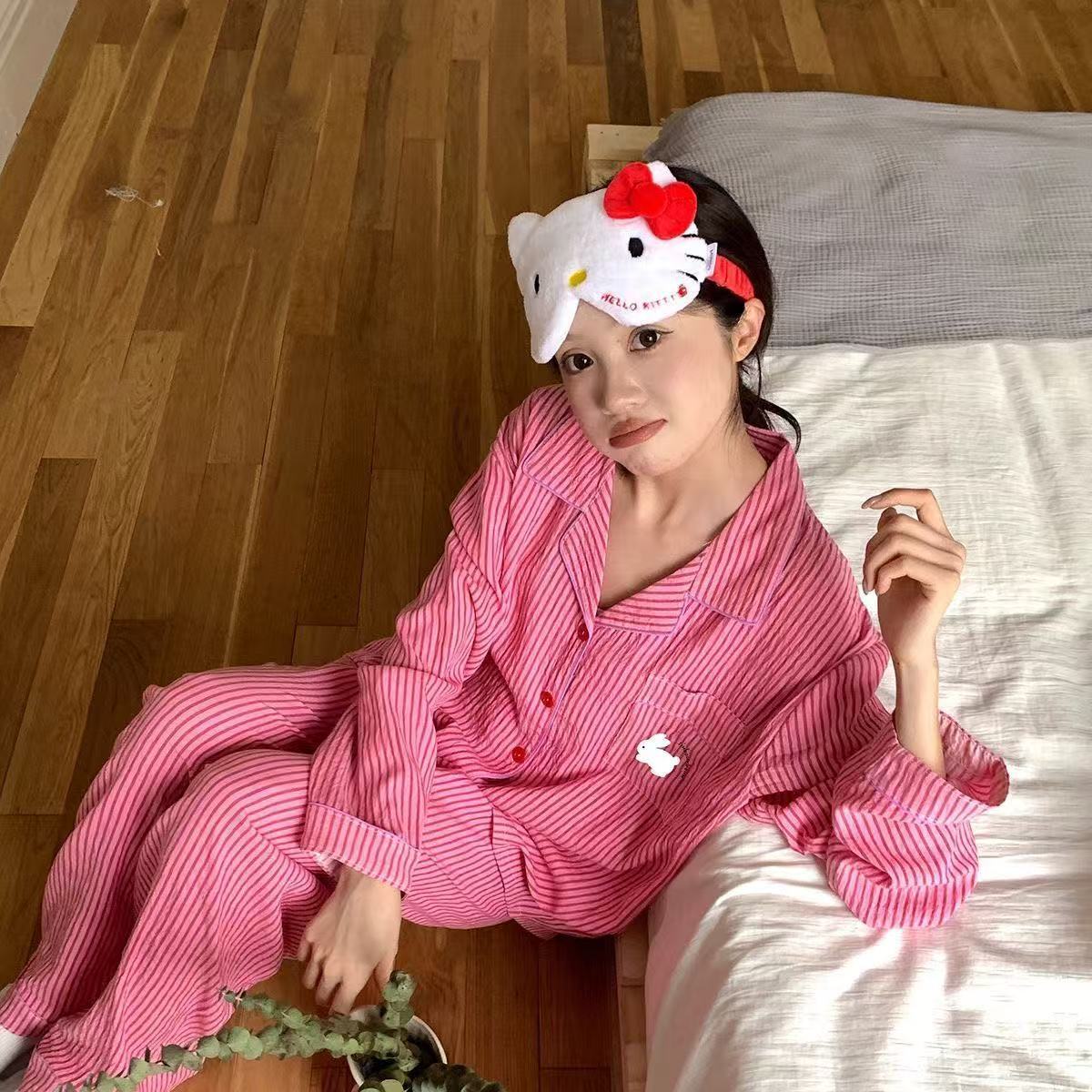 Pijamas de otoño al por mayor transfronterizos mujeres nuevas nubes de algodón de manga larga con solapa pequeña manga larga pantalones largos casuales set de ropa casera