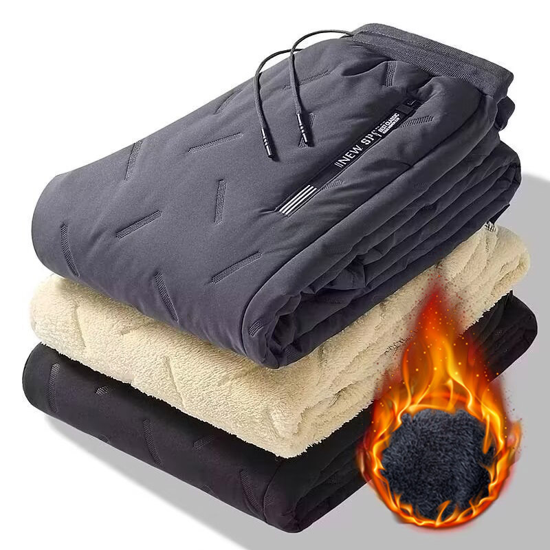 Explosiones transfronterizas de tamaño europeo pantalones de algodón de cordero de cachemira de tamaño grande para hombres otoño y invierno más pantalones de cachemira a prueba de viento fábrica de pantalones calientes al por mayor