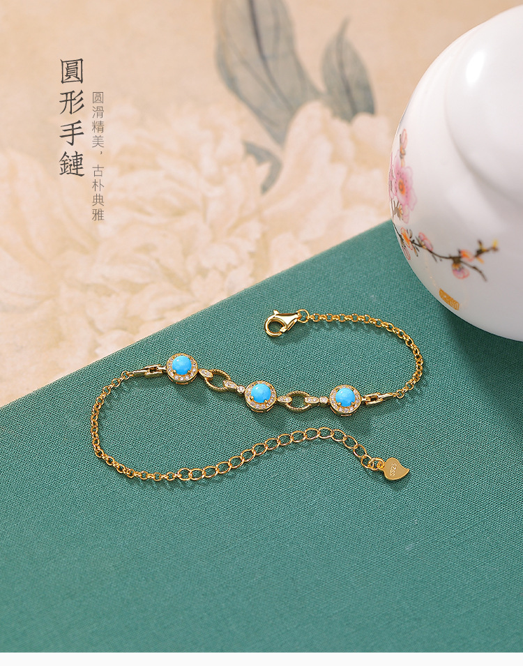 Vòng tay bạc S925 mạ vàng đá turquoise hình học — Loại bạc chi tiết 2