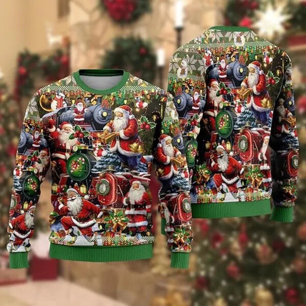 Christmas Series Hot-Selling Cross-Border Trendy 3D Digital Print Men's Sports Loose Long-Sleeve Crew Neck Sweatshirt