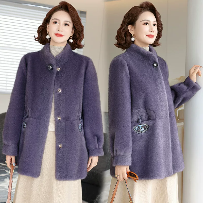 Теплый бархатный пуховик для мамы, для среднего возраста, в стиле вестерн