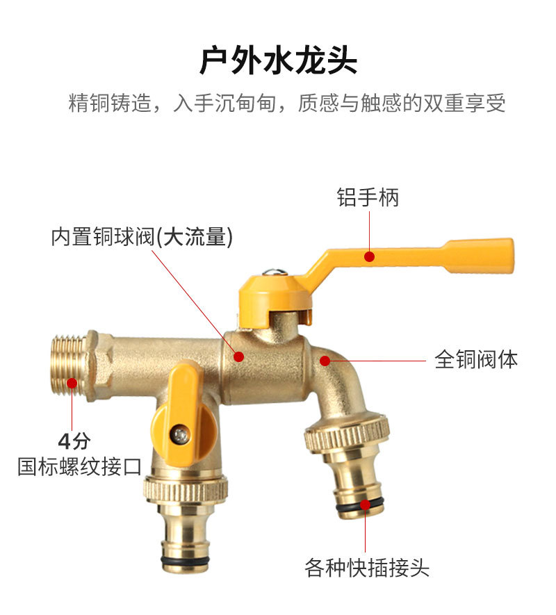 Cross-border exclusive outdoor faucet brass wholesale for gardens, balconies, mops, sinks, one-in and two-out household double-hole faucets undefined
