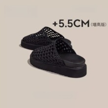 牛皮版~女鞋26夏时尚透气丝绸布编织网圆头休闲舒适平底包头拖鞋