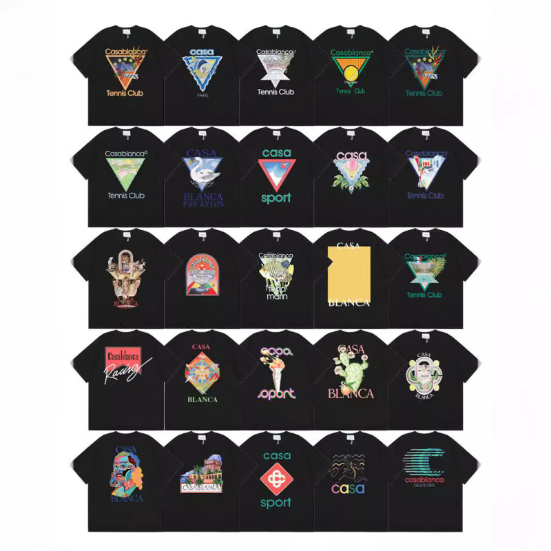 Cross-Border Casa Casablanca Logo Printed Men's and Women's Loose Short-Sleeved 260g Heavy Cotton T-Shirt 2025 Summer Cross-Border Casa Casablanca Logo Printed Men's and Women's Loose Short-Sleeved 260g Heavy Cotton T-Shirt 2025 Summer