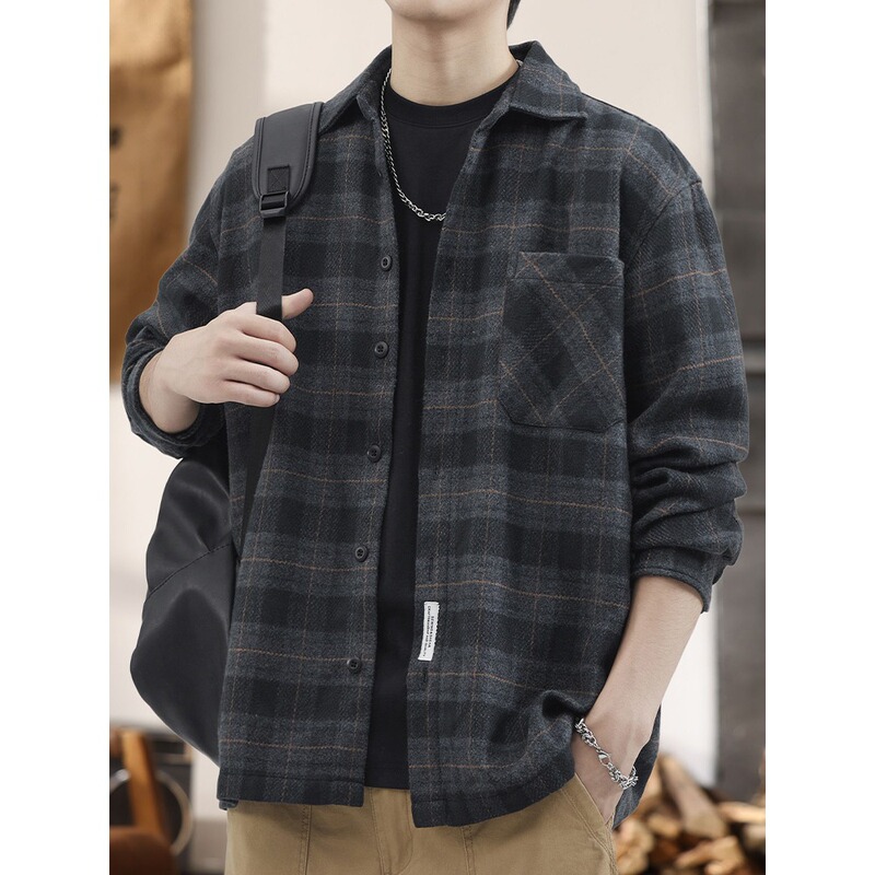 8XL Woolen New Balance Shirt Spring Trendy Retro Plaid Couple Long-Sleeve Shirt Loose Plus-Size Shirt for Men